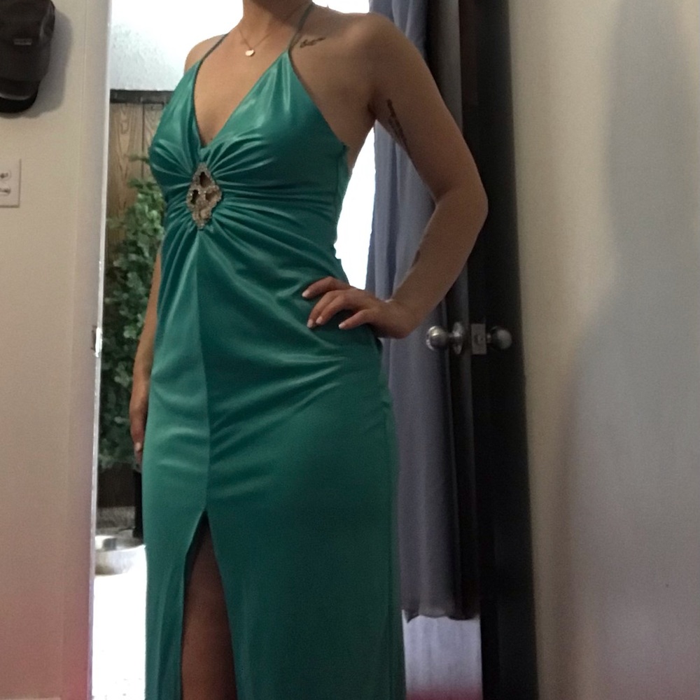 Turquoise Floor Length Formal Gown